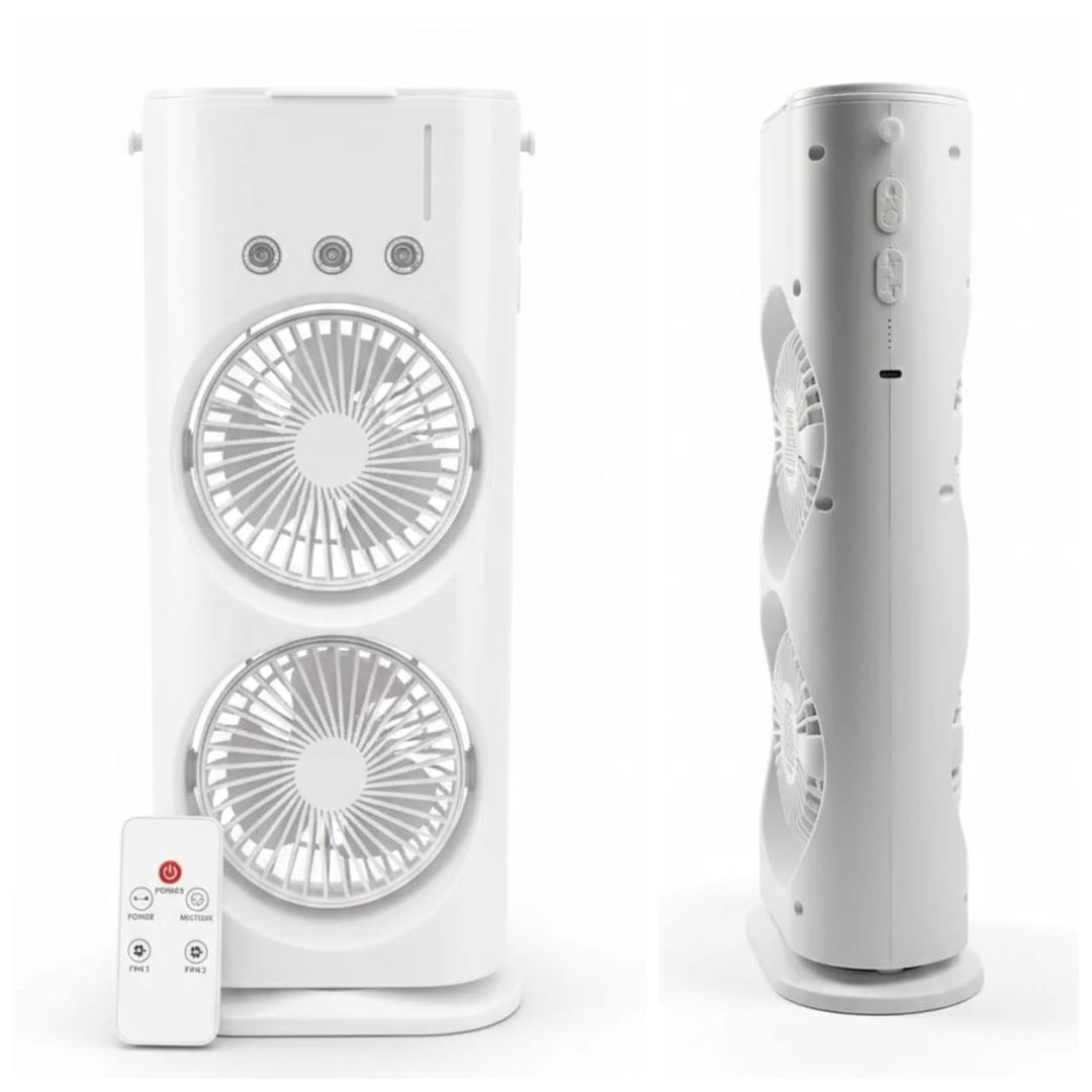 پنکه شارژی مه پاش 2فن چرخشی و دارای ریموت کنترل رقص نور