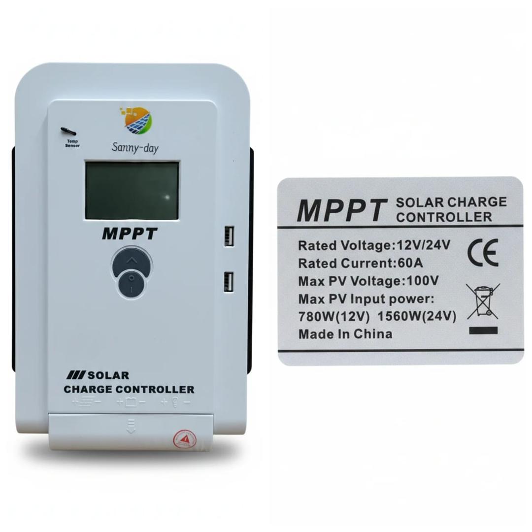 شارژ کنترلر دیجیتال خورشیدی ولتاژ خودکار 12/24 ولت برند سانی دی 60آمپر MPPT