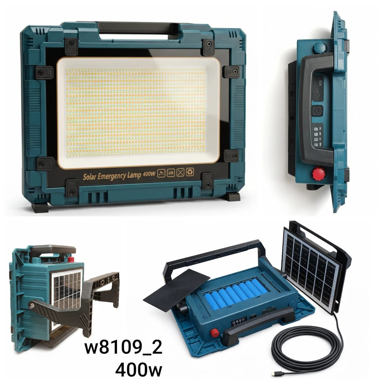 پروژکتور شارژی خورشیدی 400وات مدل W8109-۲ قابل حمل